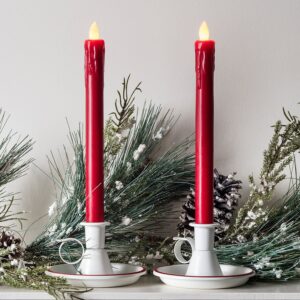2er Set LED Stabkerzen Echtwachs Rot